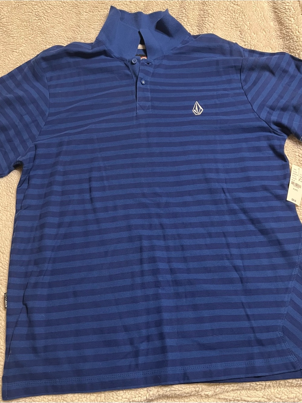 Volcom Men’s Navy and Royal Blue Striped Polo
